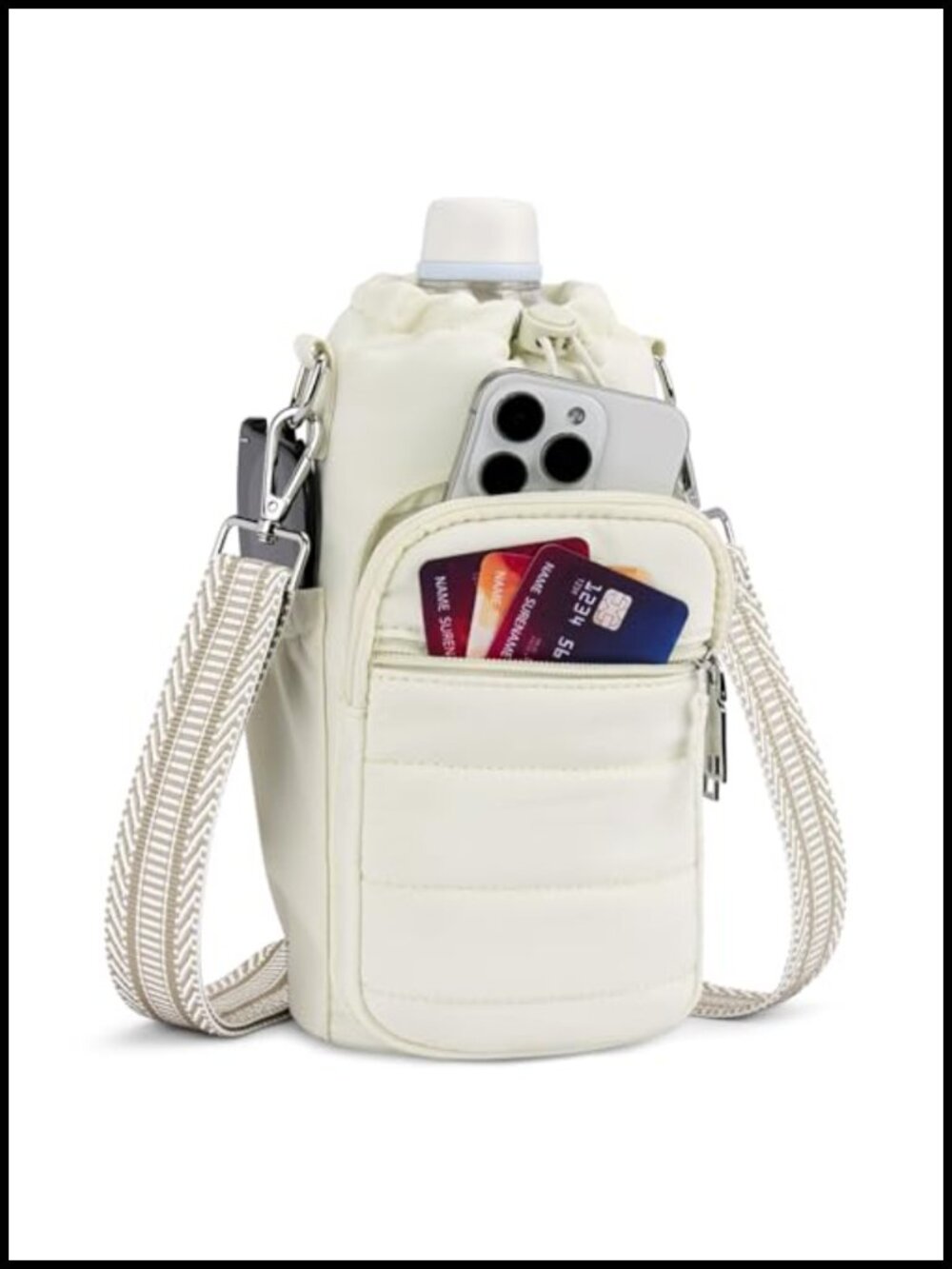Insulated Water Bottle Crossbody Bag Fits 16-40oz Adjustable Strap